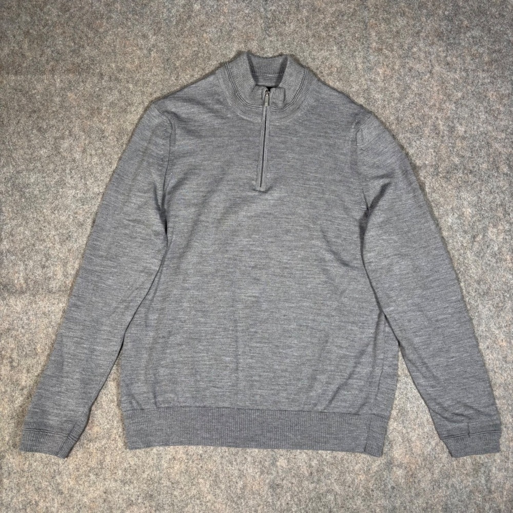 Jos A Bank 100% Merino Wool 1/4 Zip Sweater Gray Men's Size XL Travel Tech